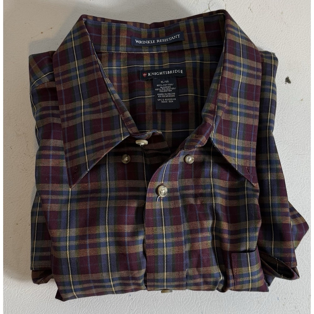 Mens Purple  Plaid Button Down Dress Shirt Knightsbridge XL Wrinkle Resistant